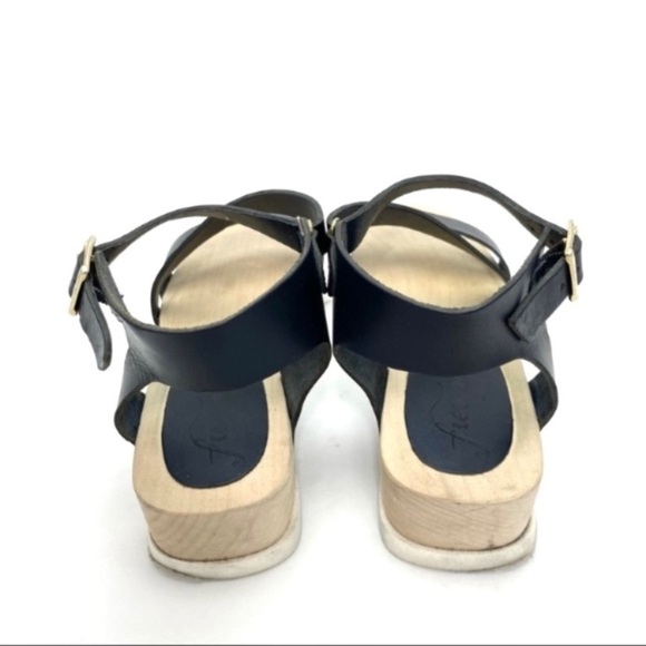 FREE People Leather Ankle Lace Straps Wood Sole Sandal in Black Size 8 - Picture 9 of 10